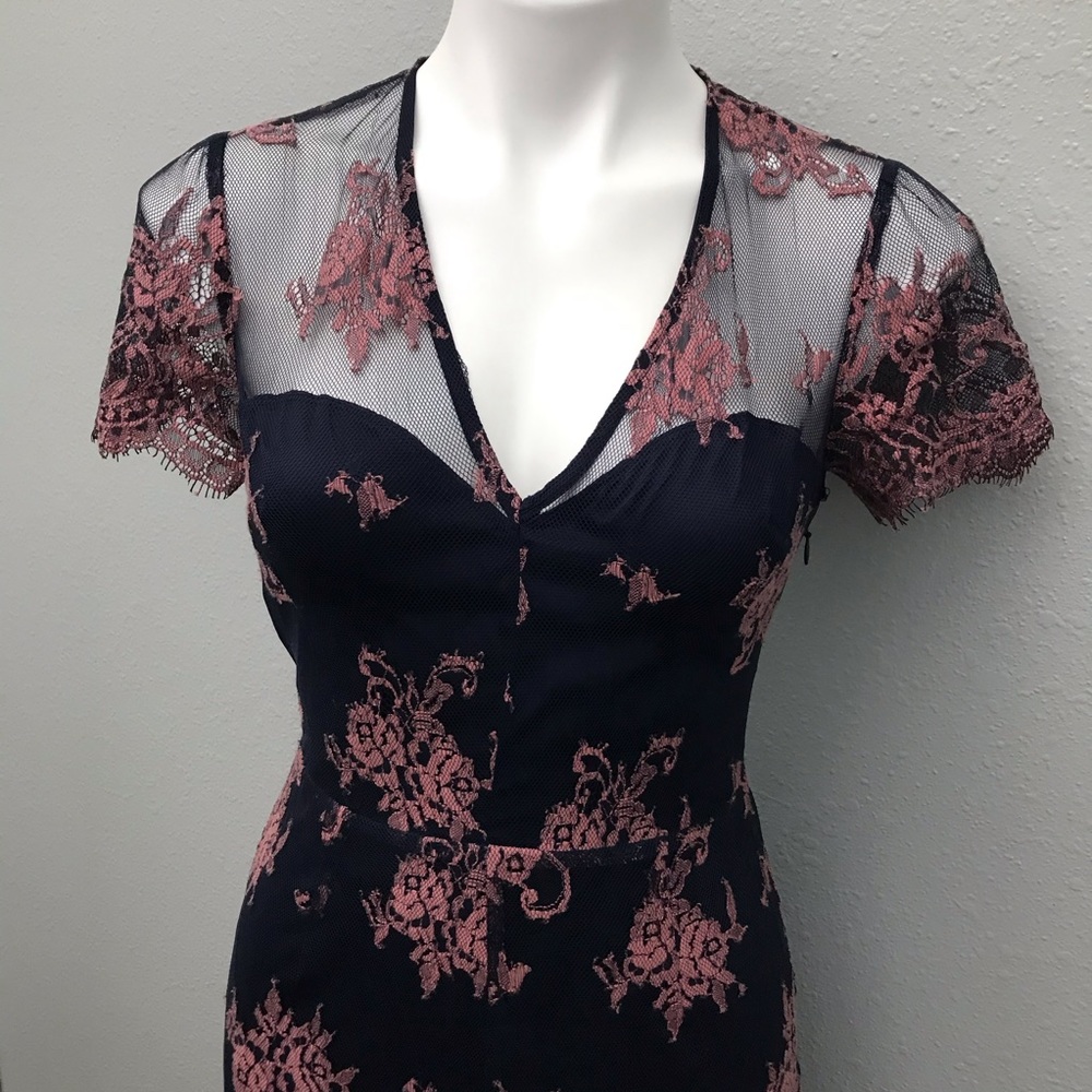 New! Lovers + Friends Mesh Lace Maxi Navy dress - Picture 2 of 9